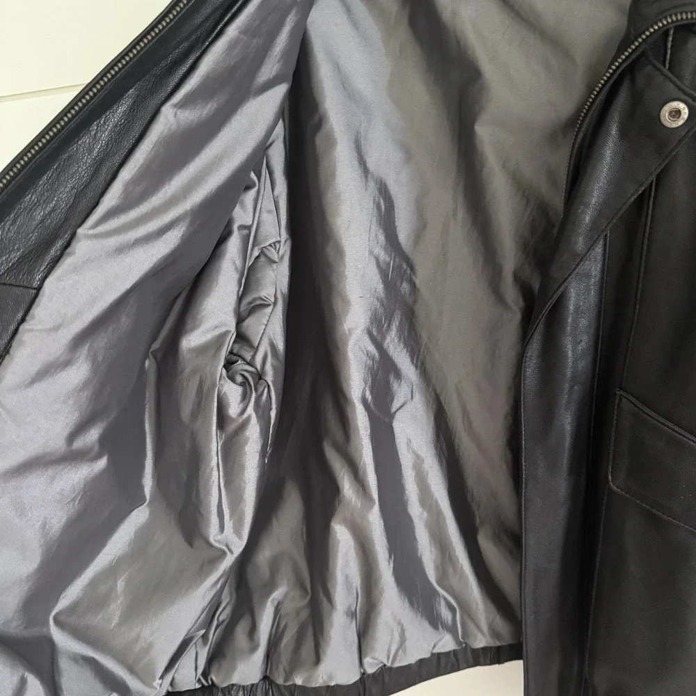 Vintage Collezione Black Leather Bomber Jacket Men's Size Large Full Zip EUC